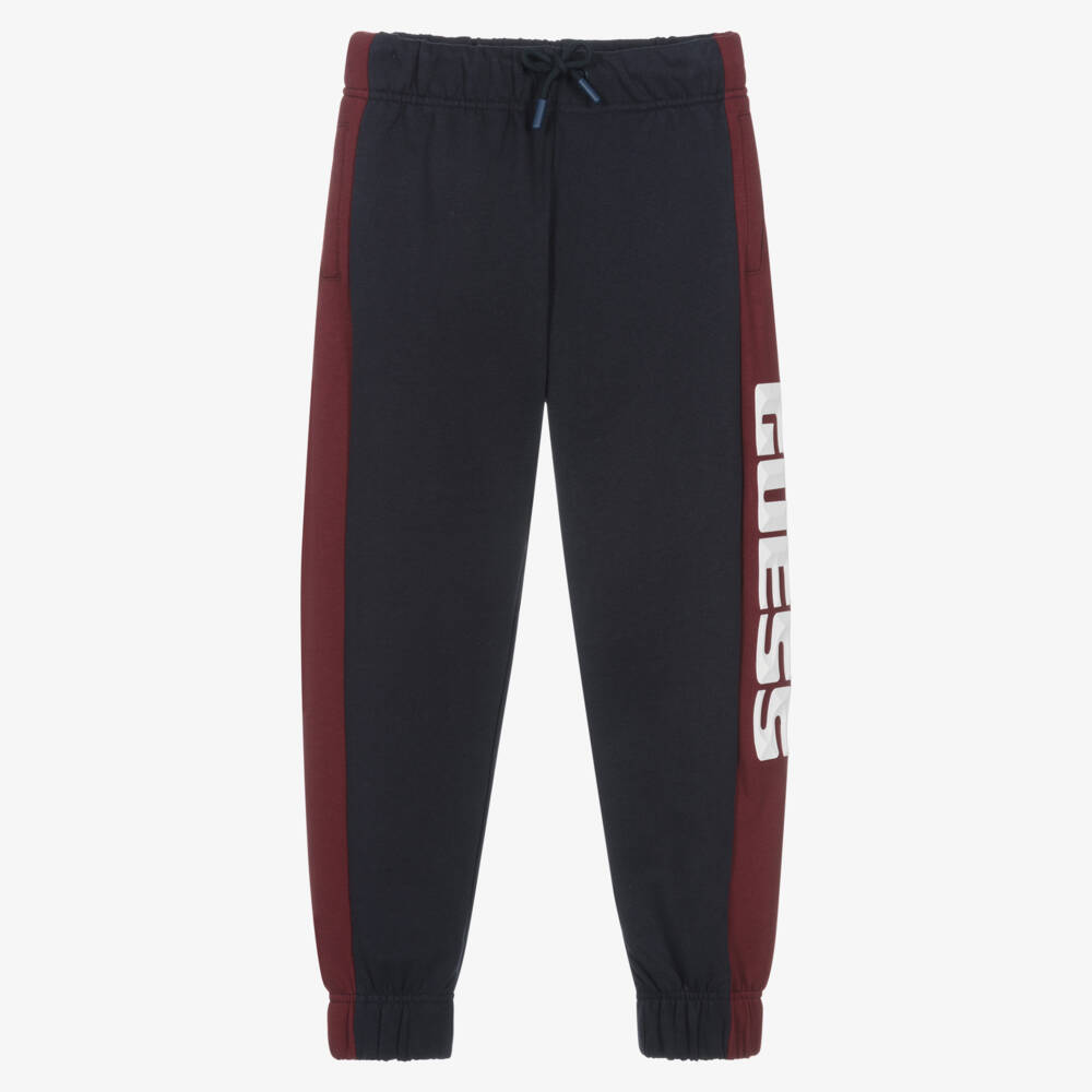 Guess-Junior Boys Navy Blue & Burgundy Red Cotton Joggers | Childrensalon