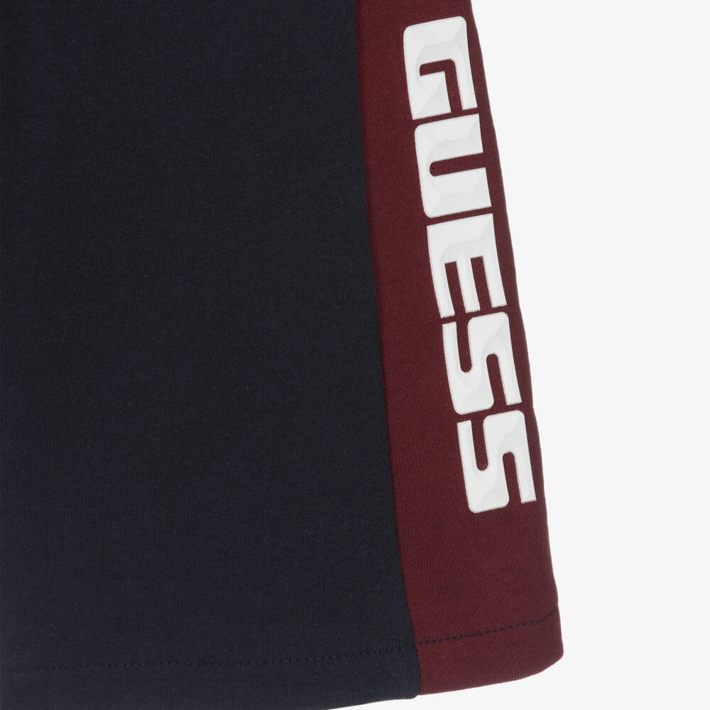 Guess-Junior Boys Navy Blue & Burgundy Red Cotton Shorts | Childrensalon