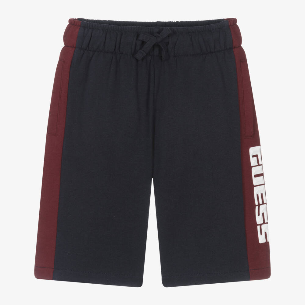 Guess-Junior Boys Navy Blue & Burgundy Red Cotton Shorts | Childrensalon