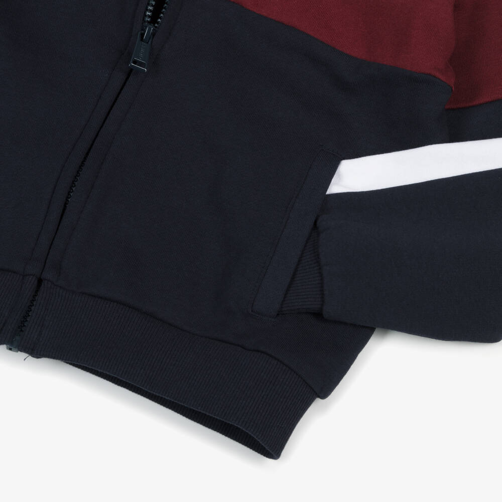 Guess-Junior Boys Navy Blue & Burgundy Red Cotton Zip-Up Top | Childrensalon