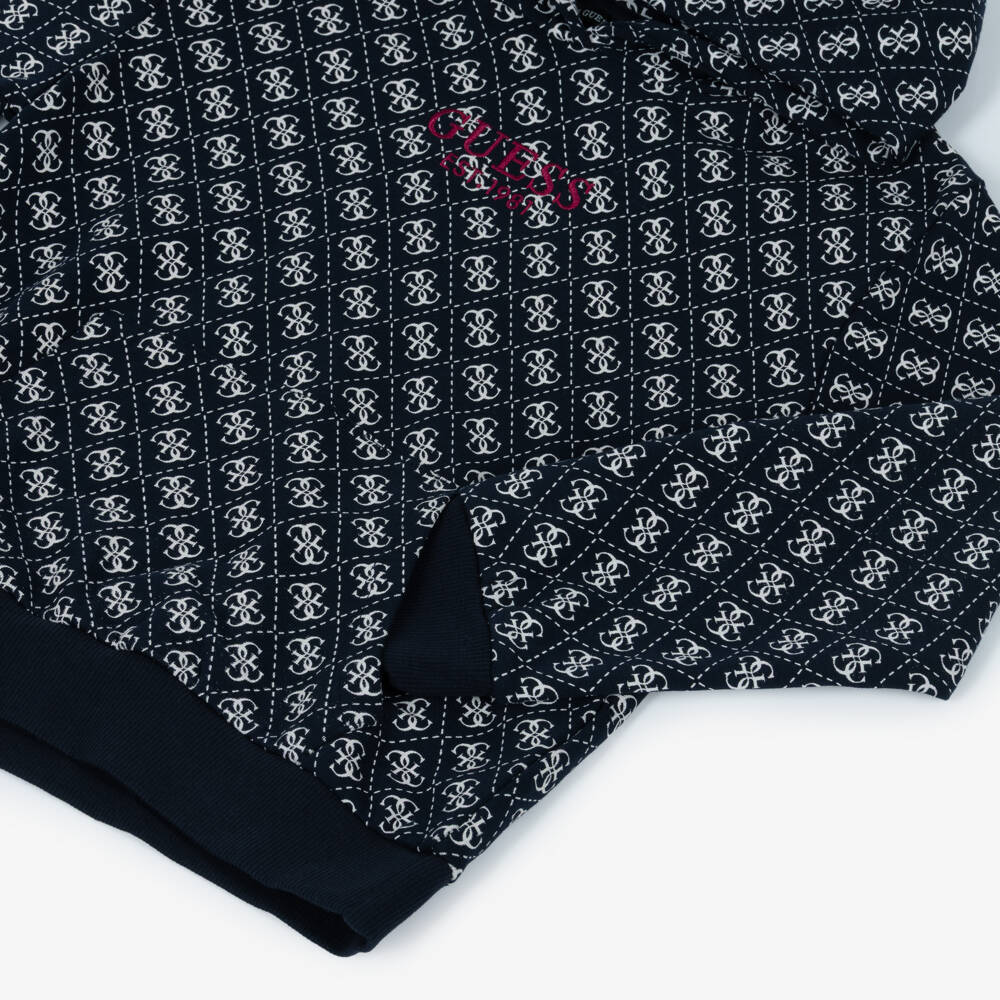 Guess-Junior Boys Navy Blue Cotton 4G Logo Hoodie | Childrensalon