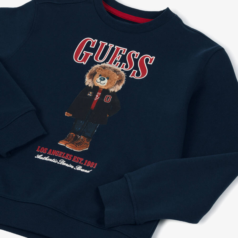 Guess-سويتشيرت بشعار دب تيدي قطن لون كحلي للأولاد  | Childrensalon