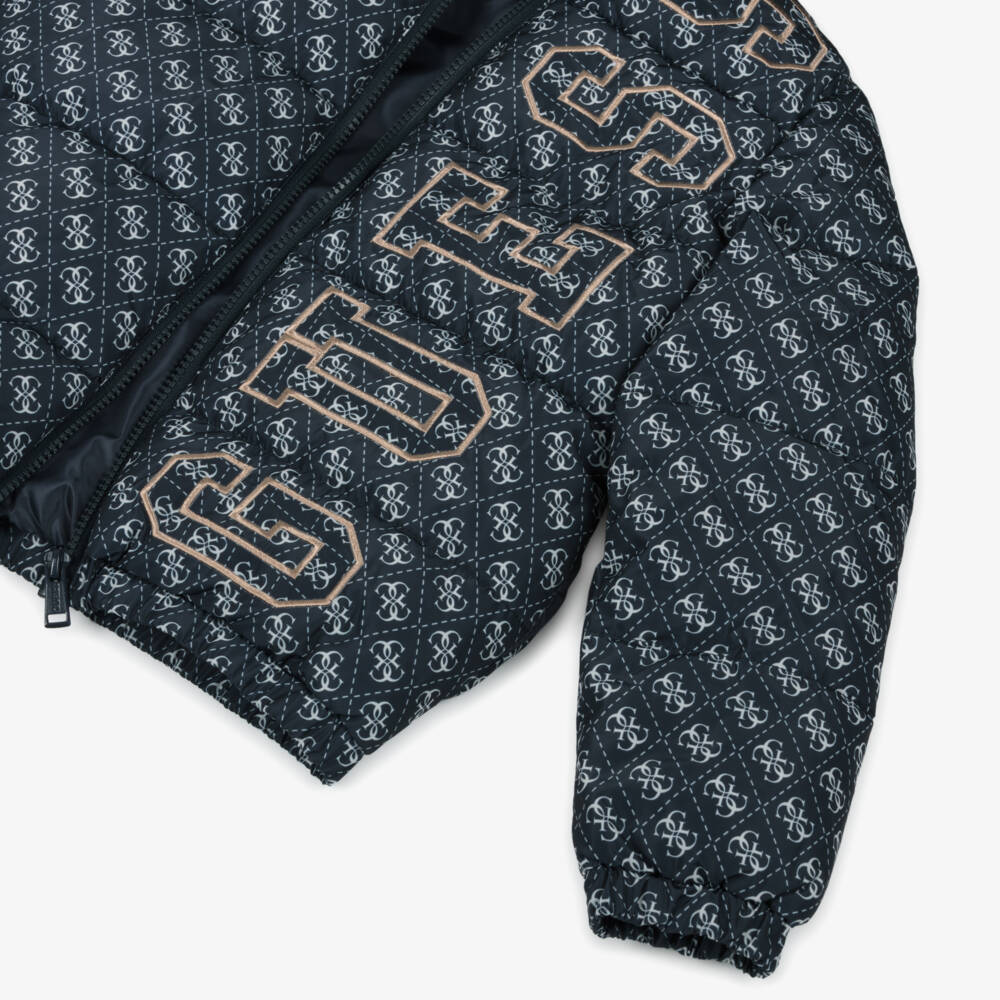 Guess-Куртка-пуховик с капюшоном синяя 4G для мальчиков | Childrensalon