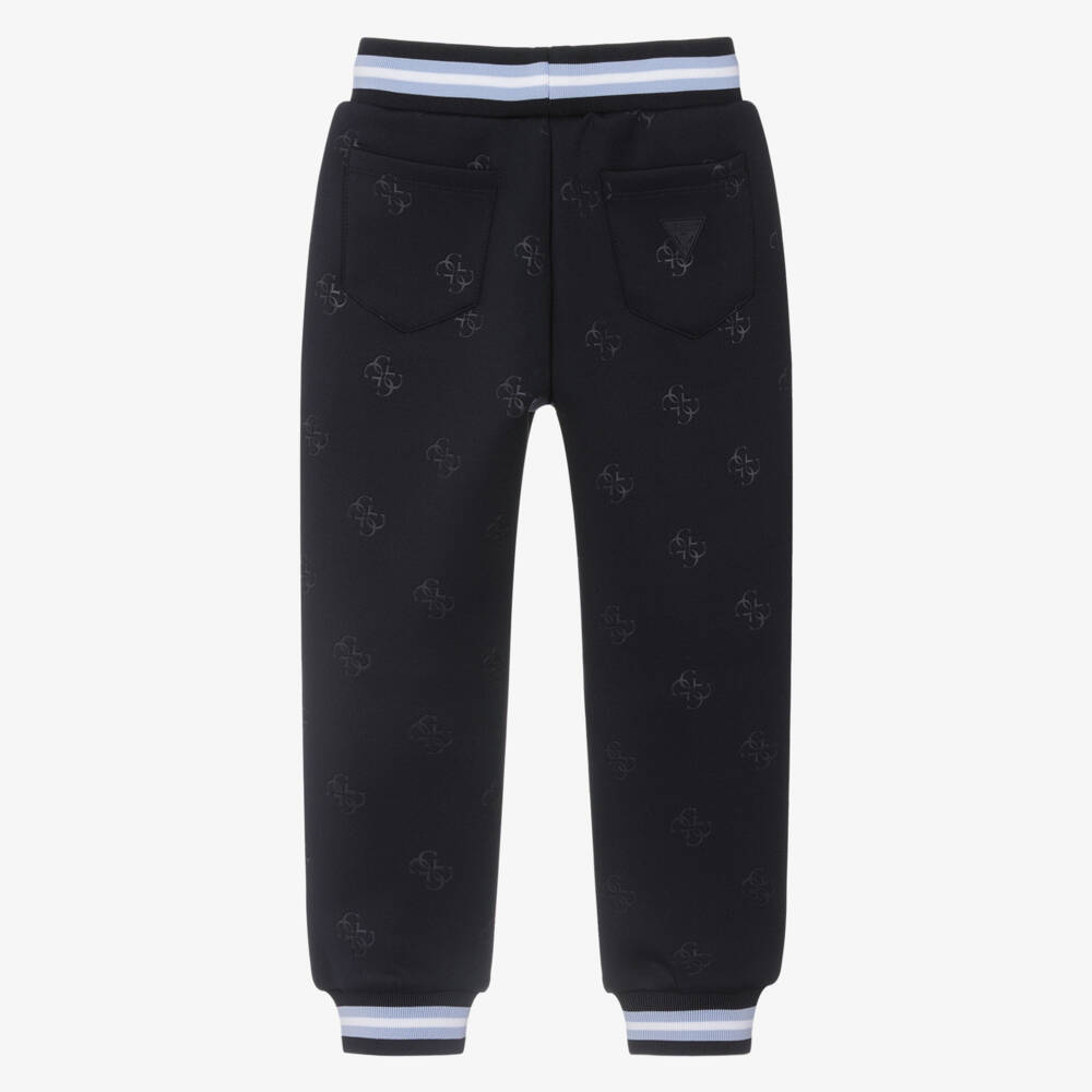 Guess-Junior Boys Navy Blue Logo Pattern Jersey Joggers | Childrensalon