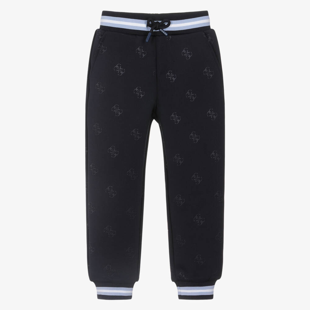 Guess-Junior Boys Navy Blue Logo Pattern Jersey Joggers | Childrensalon