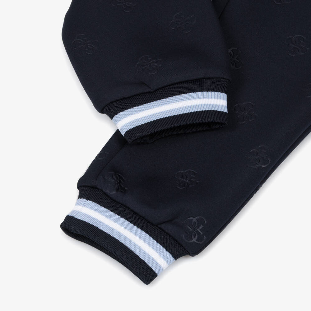 Guess-Junior Boys Navy Blue Logo Pattern Jersey Joggers | Childrensalon