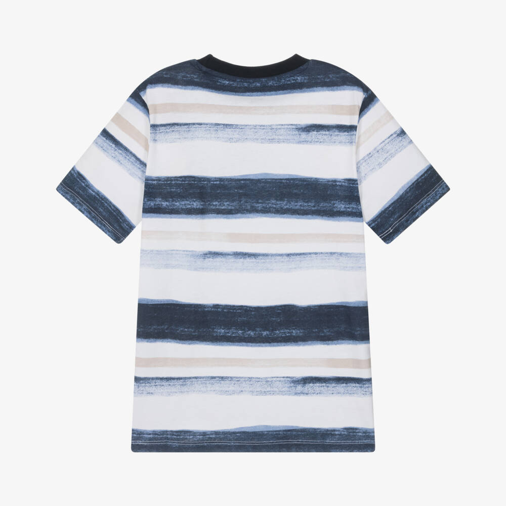 Guess-Junior Boys Navy Blue Striped Cotton T-Shirt | Childrensalon