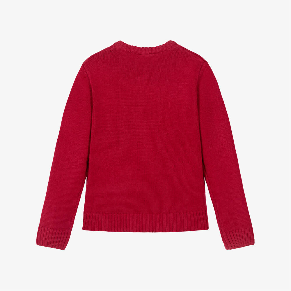 Guess-Junior Boys Red Knitted Sweater with Embroidered Logo | Childrensalon