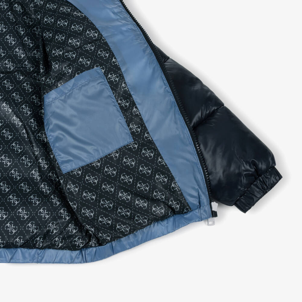 Guess-Junior Boys Two-Tone Blue Zip-Up Puffer Jacket | Childrensalon