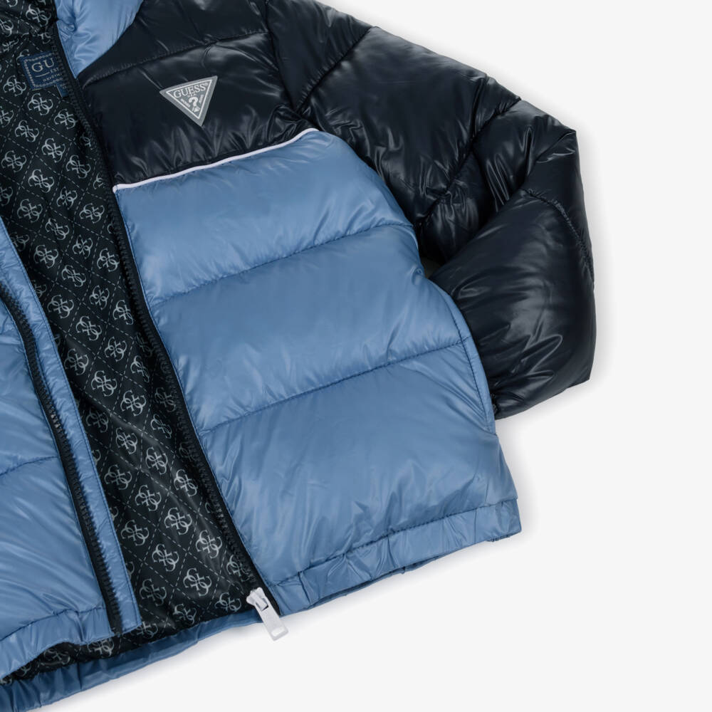 Guess-Junior Boys Two-Tone Blue Zip-Up Puffer Jacket | Childrensalon