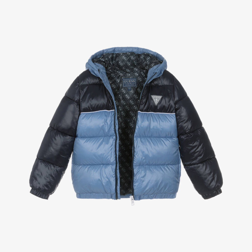 Guess-Junior Boys Two-Tone Blue Zip-Up Puffer Jacket | Childrensalon