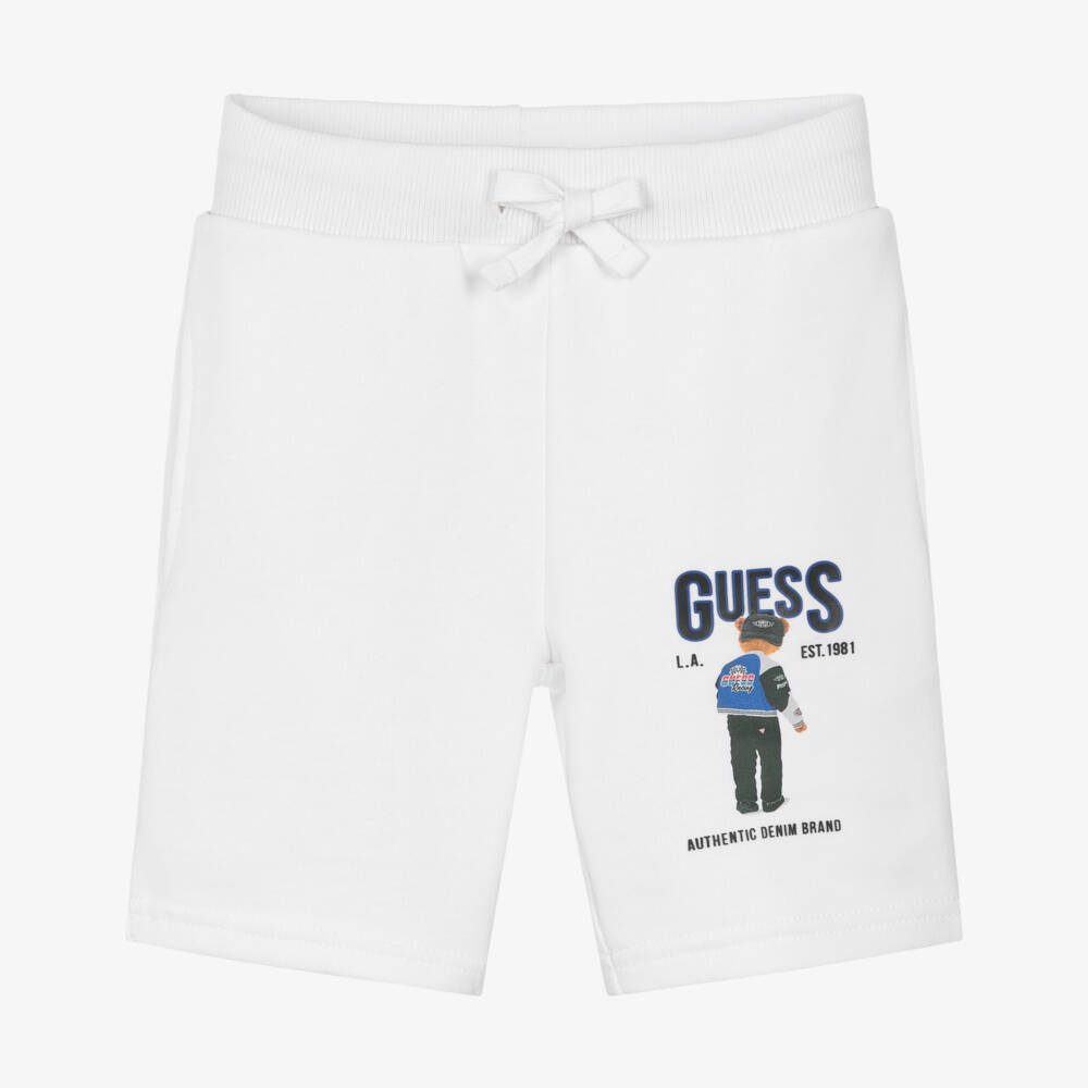 Guess-Junior Boys White Cotton Jersey Polo Bear Shorts | Childrensalon