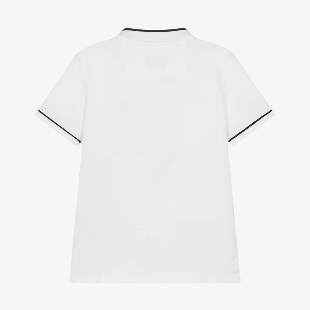 Guess-Junior Boys White Cotton Piqué Embroidered Bear Polo Shirt | Childrensalon