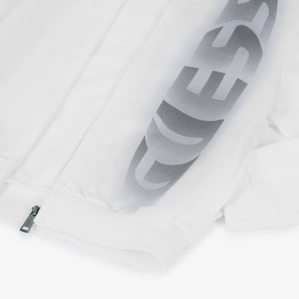 Guess-هودي بسحاب قطن لون أبيض للأولاد | Childrensalon