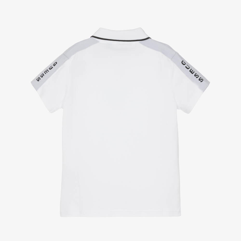 Guess-Junior Boys White Piqué Logo Tape Polo Shirt | Childrensalon
