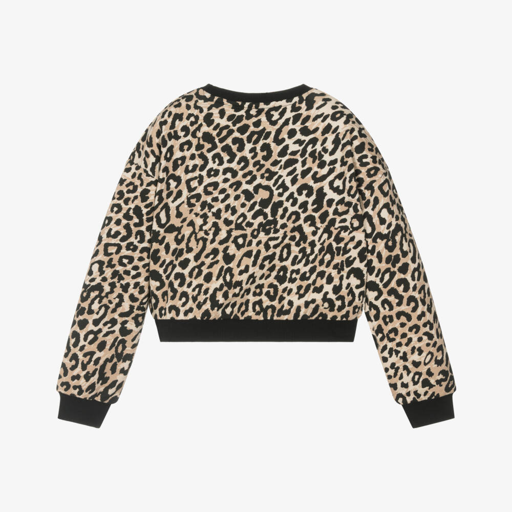 Guess-Junior Girls Beige & Black Leopard Print Cotton Sweatshirt  | Childrensalon