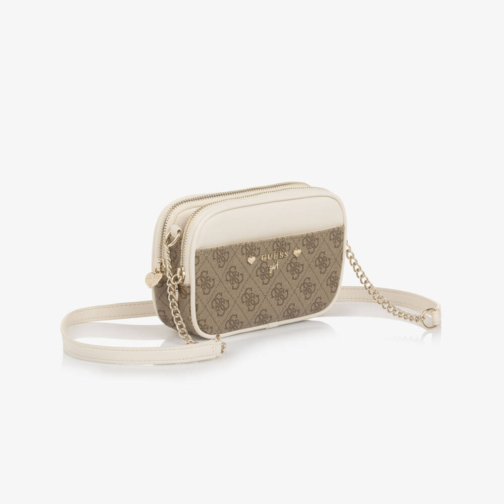 Guess-Junior Girls Beige Faux Leather 4G Logo Handbag (18cm) | Childrensalon