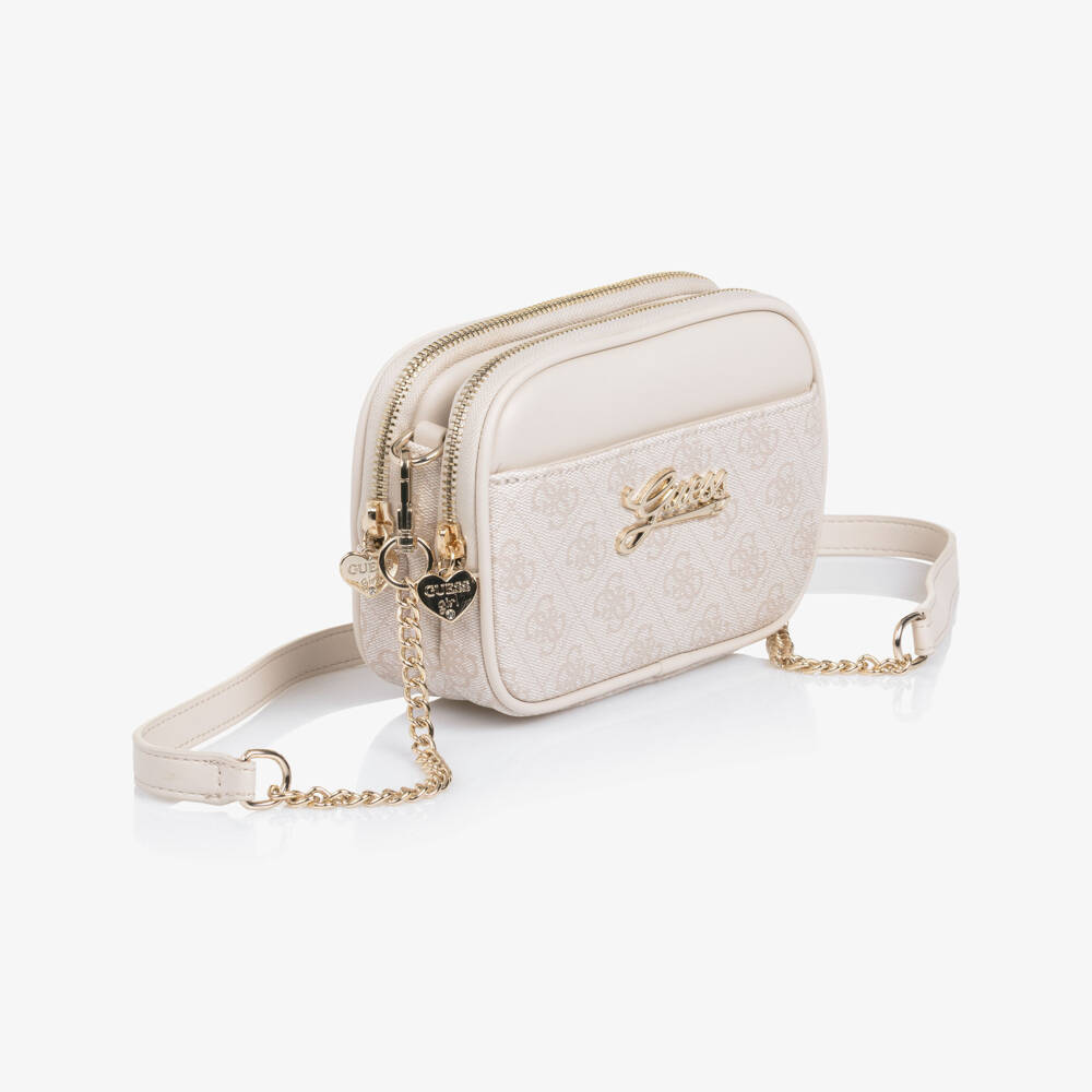 Guess-Junior Girls Beige Faux Leather 4G Logo Print Handbag | Childrensalon
