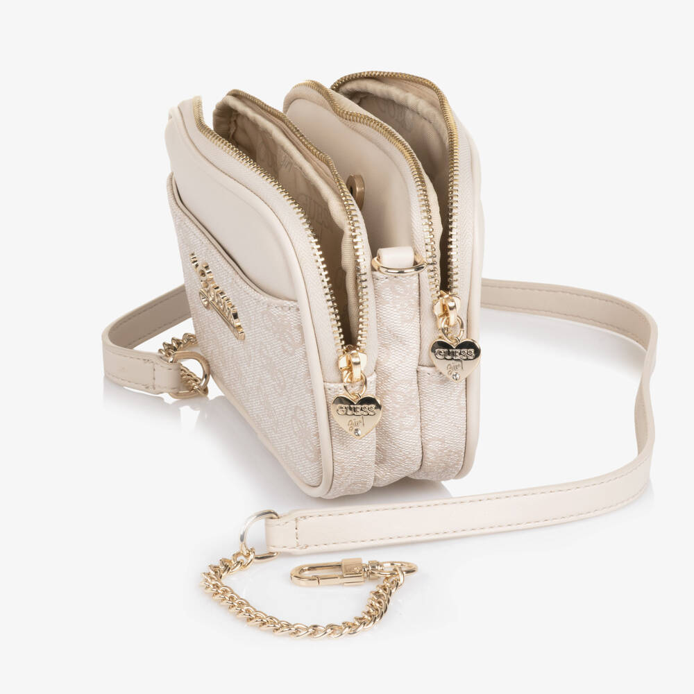 Guess-Junior Girls Beige Faux Leather 4G Logo Print Handbag | Childrensalon