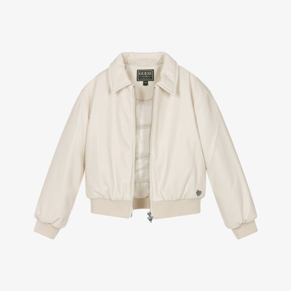Guess-Junior Girls Beige Faux Leather Bomber Jacket | Childrensalon
