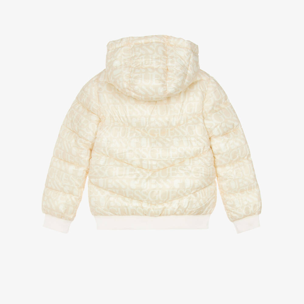 Guess-Junior Girls Beige & Ivory Logo Puffer Jacket | Childrensalon