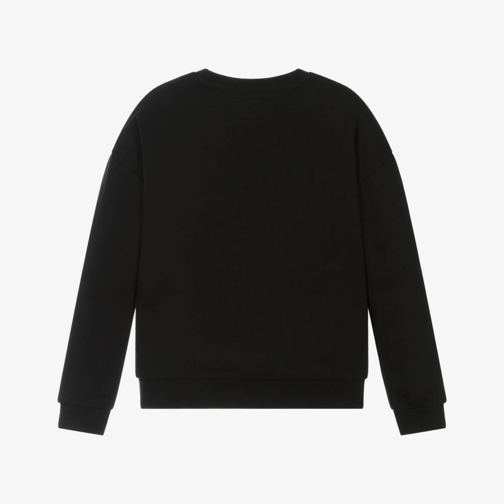 Guess-Junior Girls Black Cotton Diamanté Triangle Logo Sweatshirt | Childrensalon