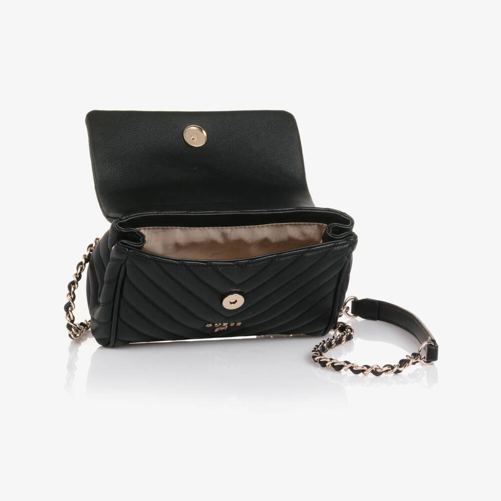 Guess-Junior Girls Black Faux Leather Shoulder Bag with Logo Charms | Childrensalon