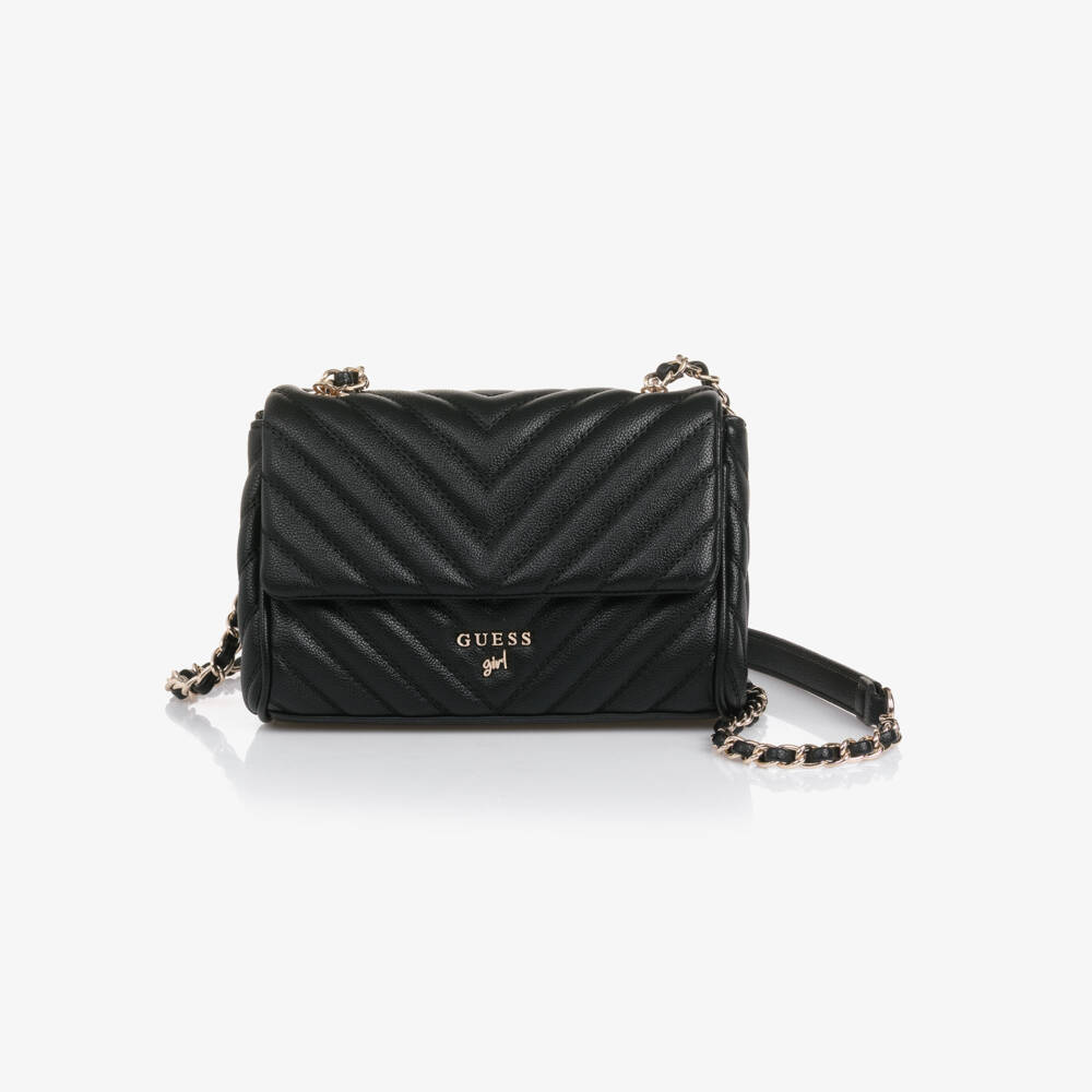 Guess-Junior Girls Black Faux Leather Shoulder Bag with Logo Charms | Childrensalon