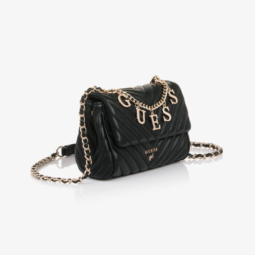 Guess-Junior Girls Black Faux Leather Shoulder Bag with Logo Charms | Childrensalon