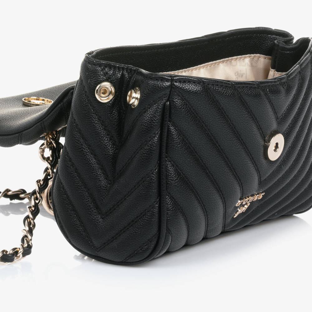 Guess-Junior Girls Black Faux Leather Shoulder Bag with Logo Charms | Childrensalon