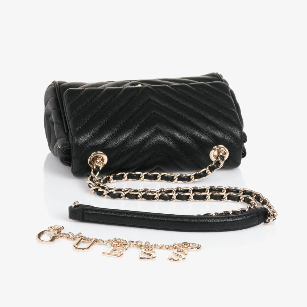 Guess-Junior Girls Black Faux Leather Shoulder Bag with Logo Charms | Childrensalon