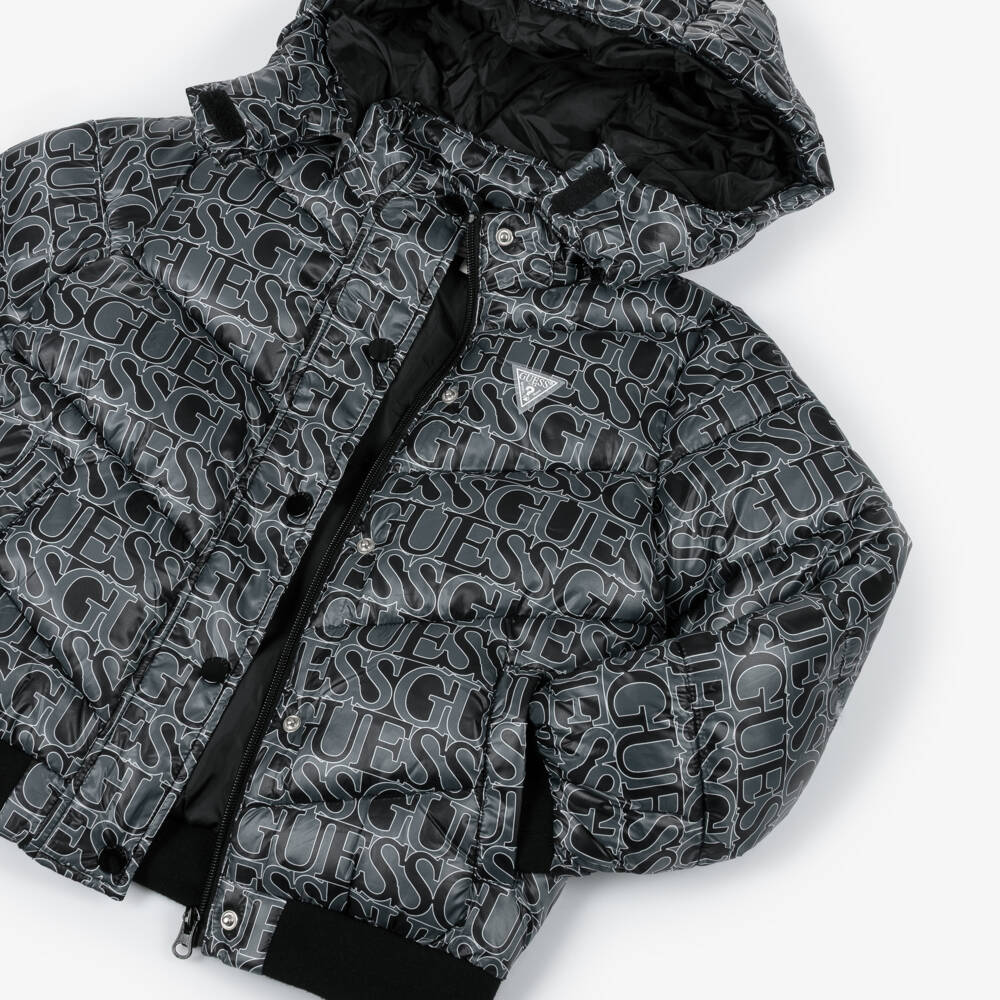 Guess-Junior Girls Black & Grey Logo Puffer Jacket | Childrensalon