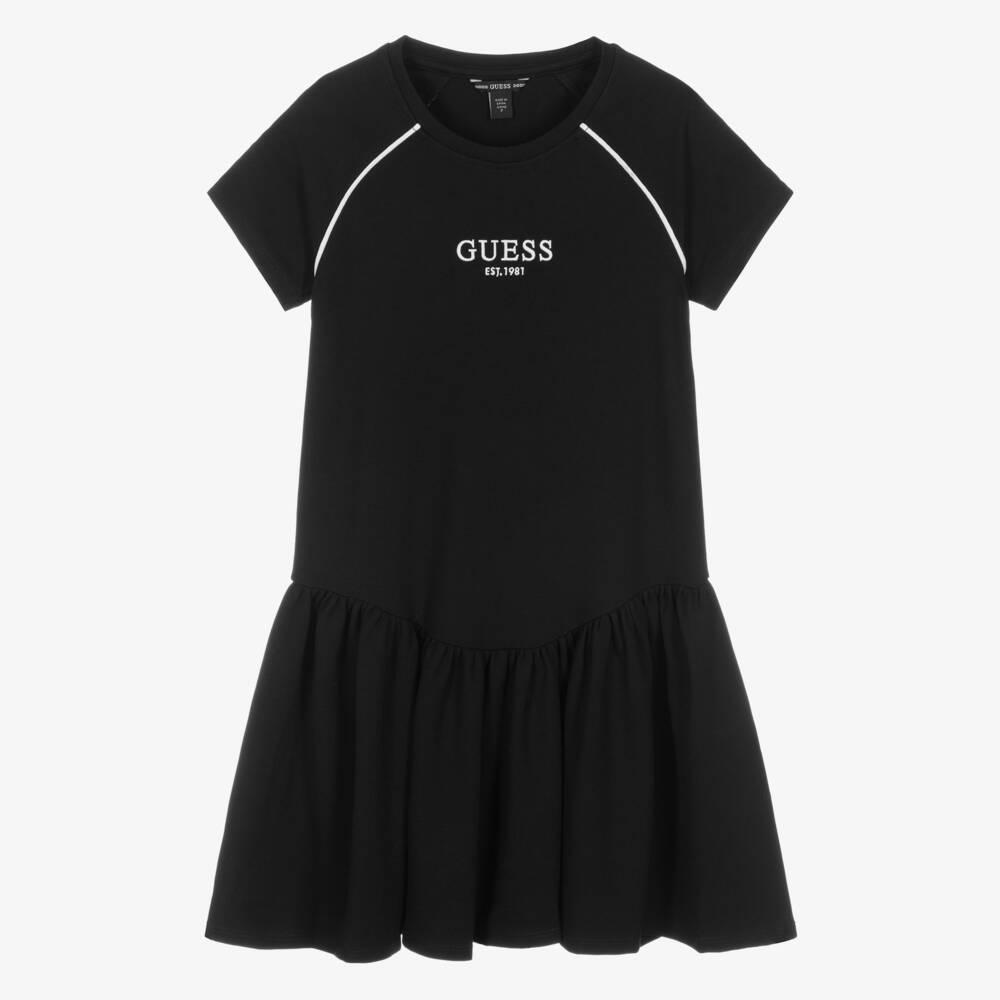 Guess-Junior Girls Black Milano Jersey Dress with Embroidered Logo | Childrensalon