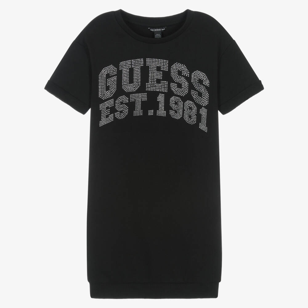 Guess-Junior Girls Black Sweatshirt Dress with Diamanté Logo | Childrensalon