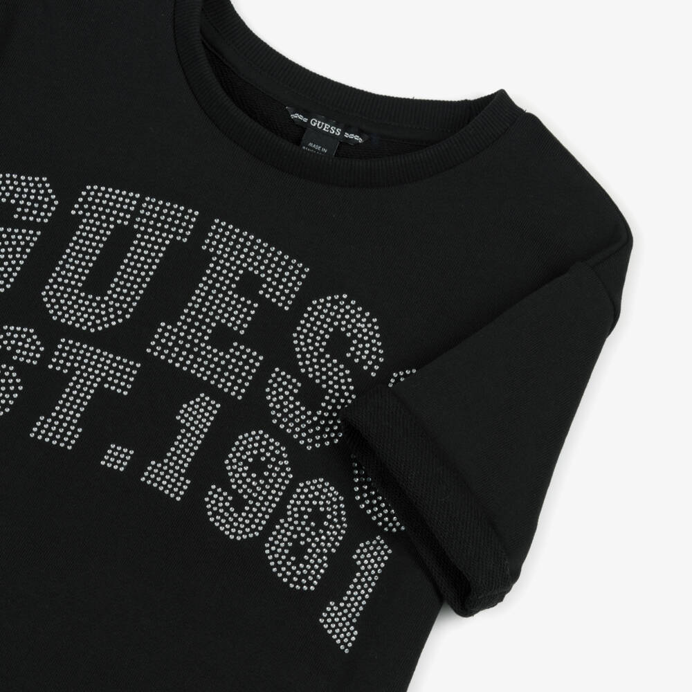 Guess-Junior Girls Black Sweatshirt Dress with Diamanté Logo | Childrensalon