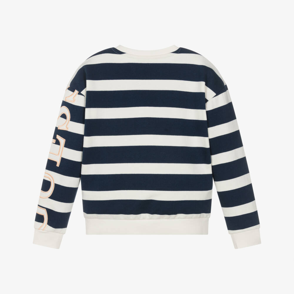 Guess-Junior Girls Blue & Ivory Striped Logo Sweatshirt | Childrensalon
