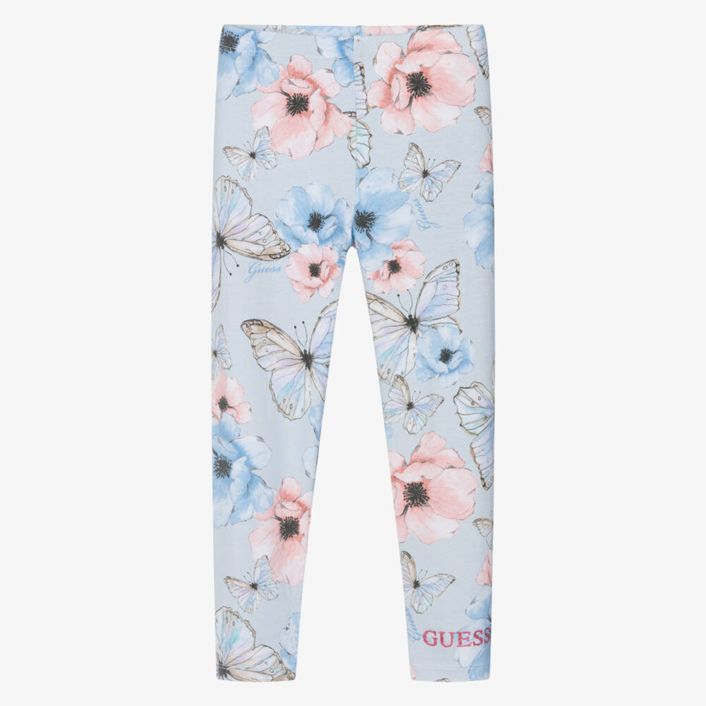 Guess-ليقنز بنات قطن بطبعة ورود وفراشات لون زهري وأزرق | Childrensalon