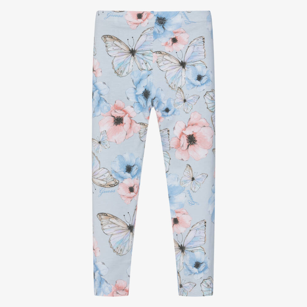 Guess-ليقنز بنات قطن بطبعة ورود وفراشات لون زهري وأزرق | Childrensalon