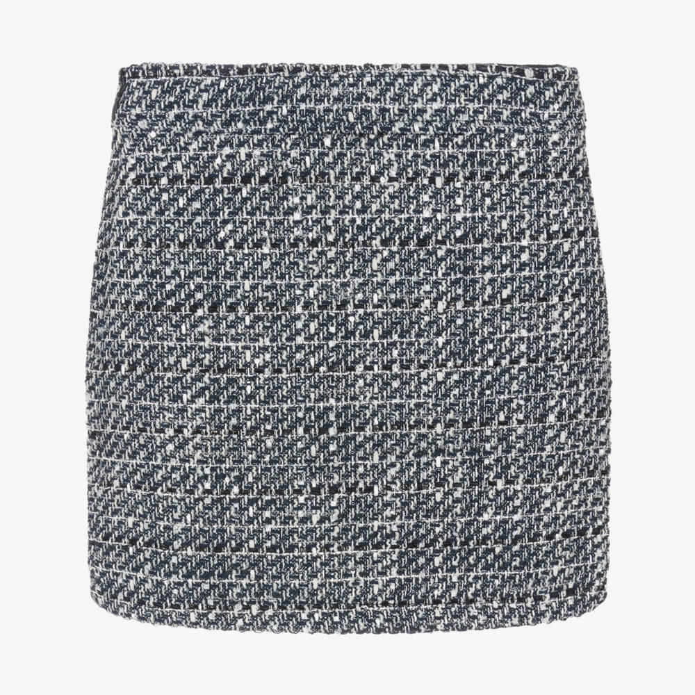 Guess-Junior Girls Blue Tweed Skirt with Silver Thread & Sequins | Childrensalon