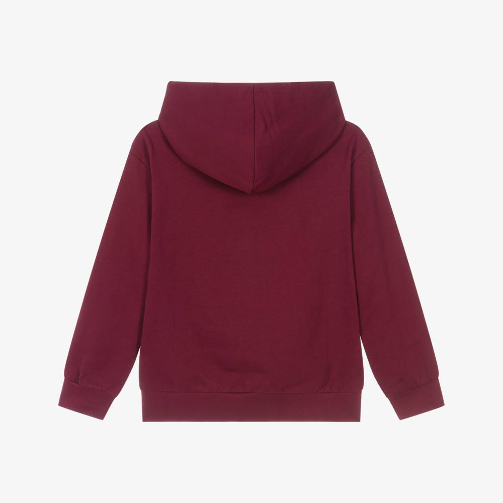 Guess-Junior Girls Burgundy Red Cotton Teddy Bear Hoodie | Childrensalon
