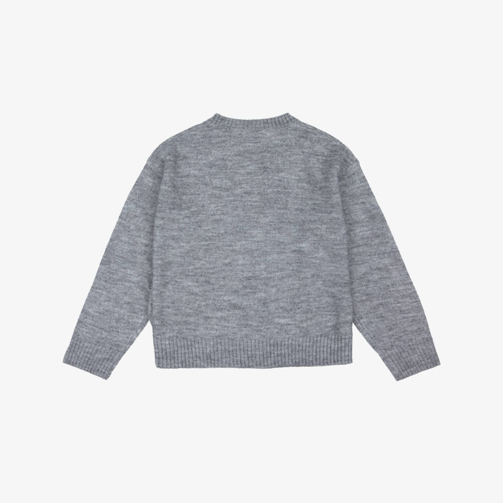 Guess-Junior Girls Grey Marl Knitted Sweater with Cherry Logo  | Childrensalon