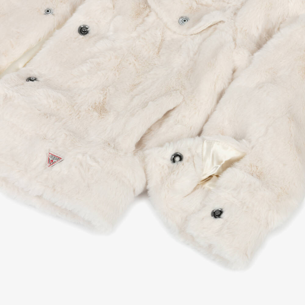 Guess-Junior Girls Ivory Faux Fur Collared Jacket | Childrensalon