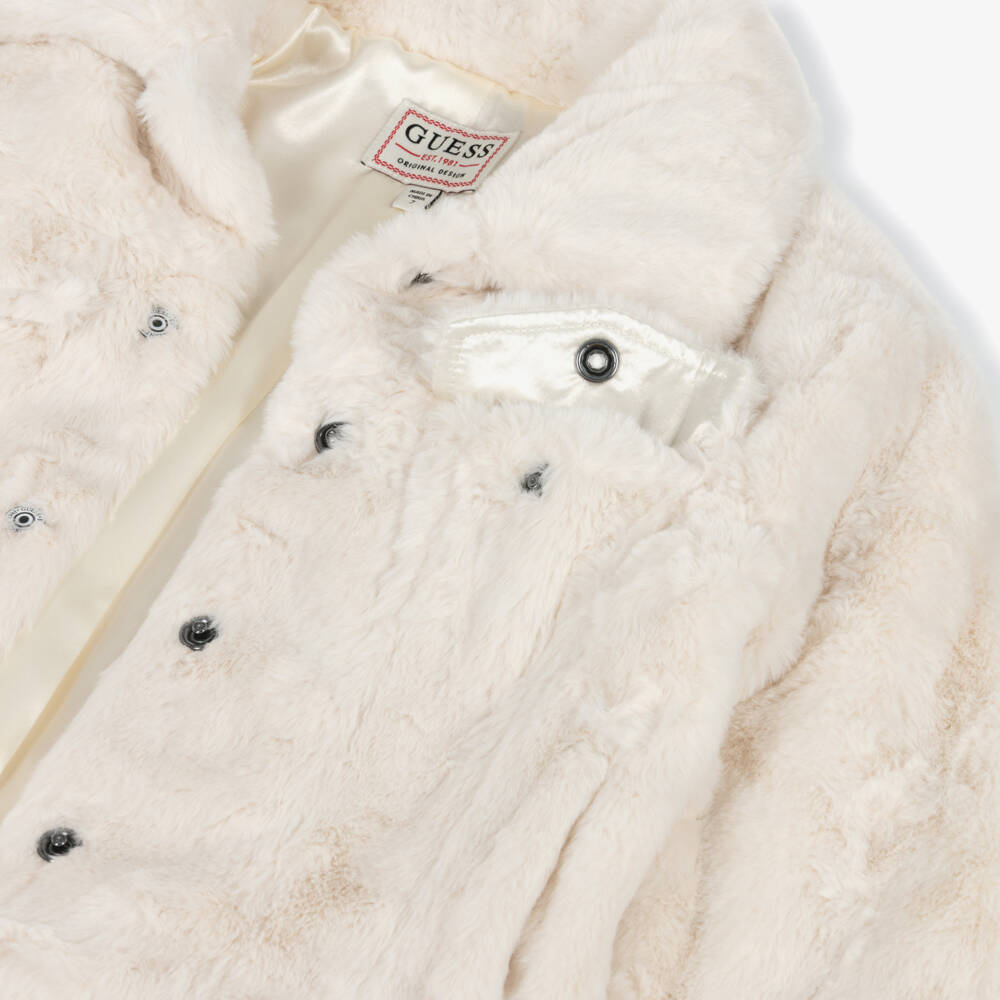 Guess-Junior Girls Ivory Faux Fur Collared Jacket | Childrensalon