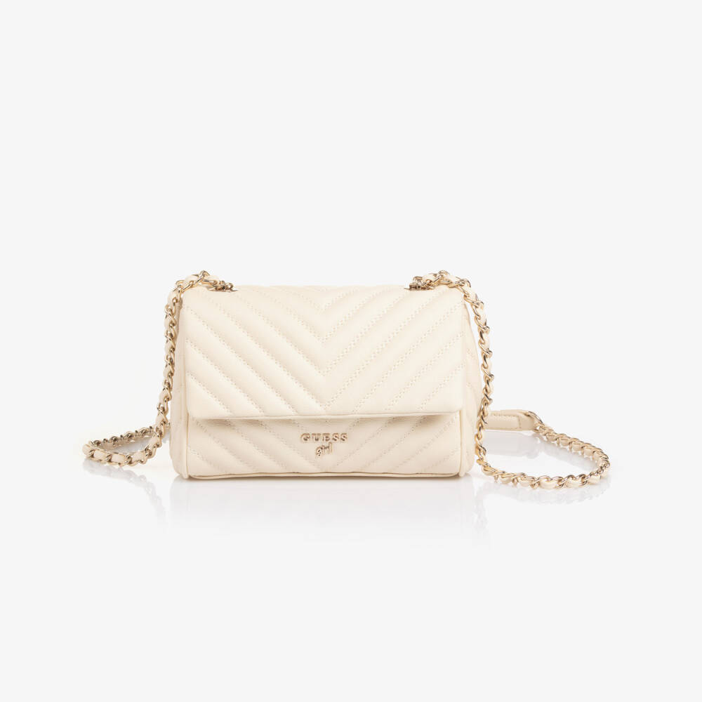 Guess-Junior Girls Ivory Faux Leather Shoulder Bag with Logo Charms | Childrensalon