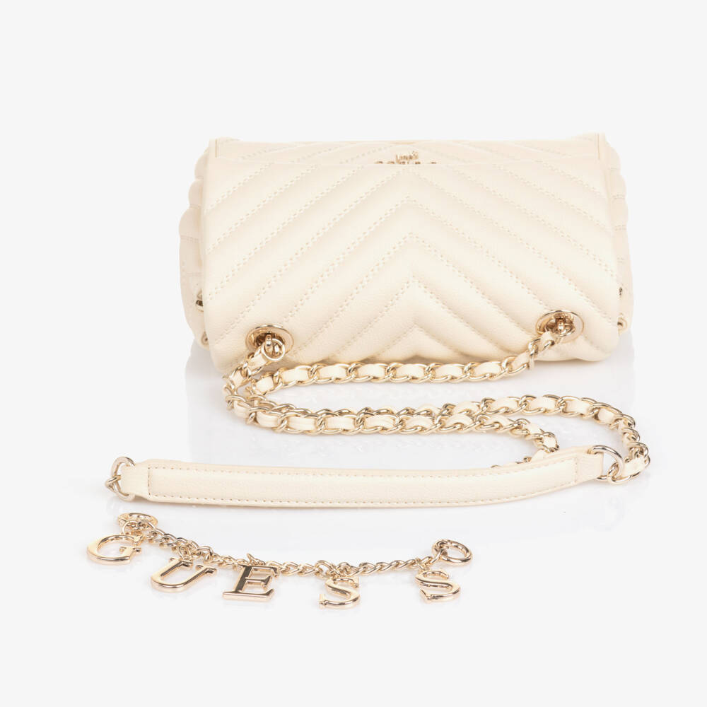 Guess-Junior Girls Ivory Faux Leather Shoulder Bag with Logo Charms | Childrensalon