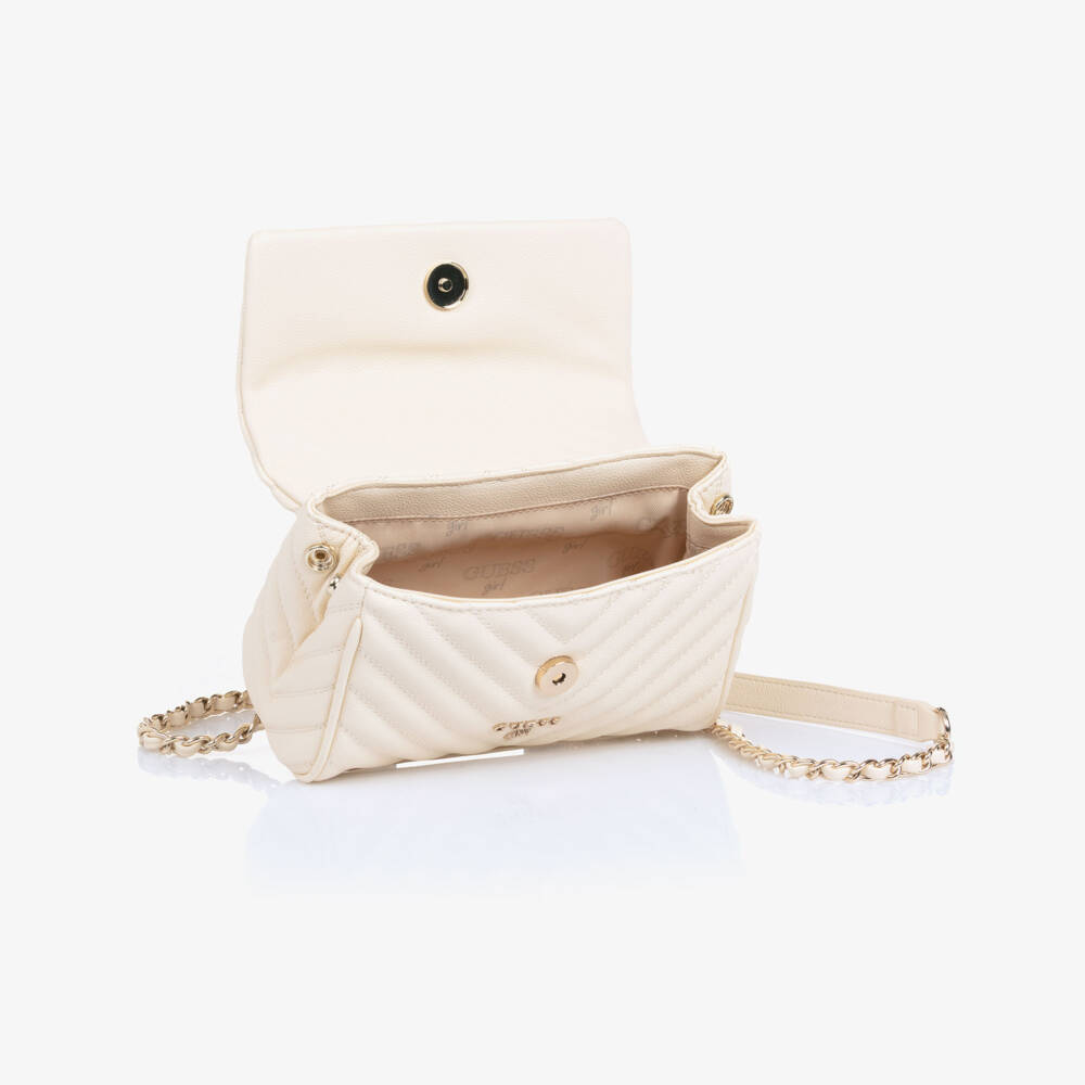 Guess-Junior Girls Ivory Faux Leather Shoulder Bag with Logo Charms | Childrensalon