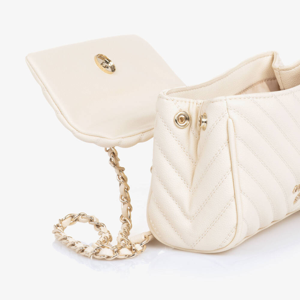 Guess-Junior Girls Ivory Faux Leather Shoulder Bag with Logo Charms | Childrensalon