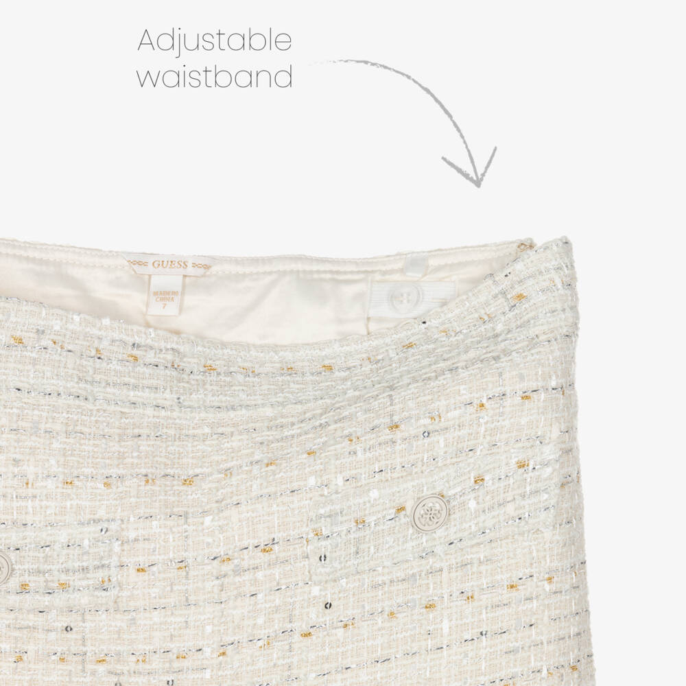 Guess-Junior Girls Ivory Tweed Skirt with Silver Thread & Sequins | Childrensalon