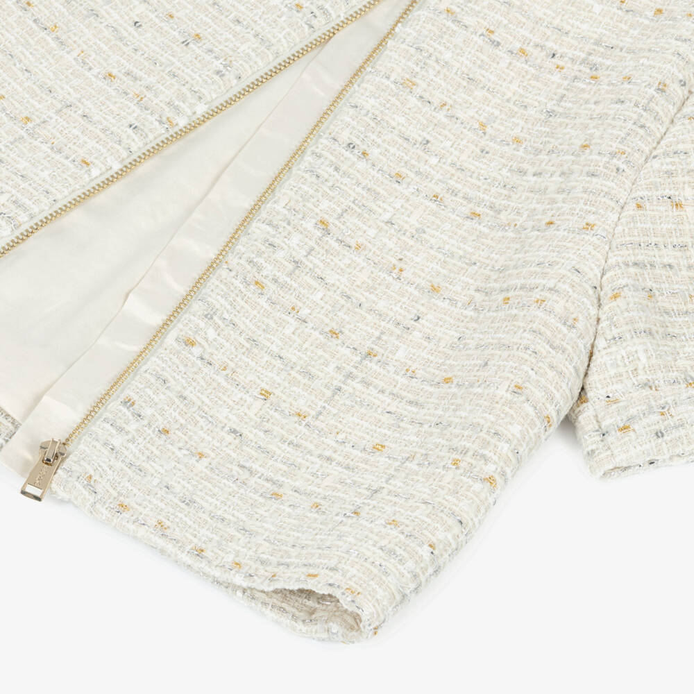 Guess-Junior Girls Ivory Tweed Top with Silver Thread & Sequins | Childrensalon