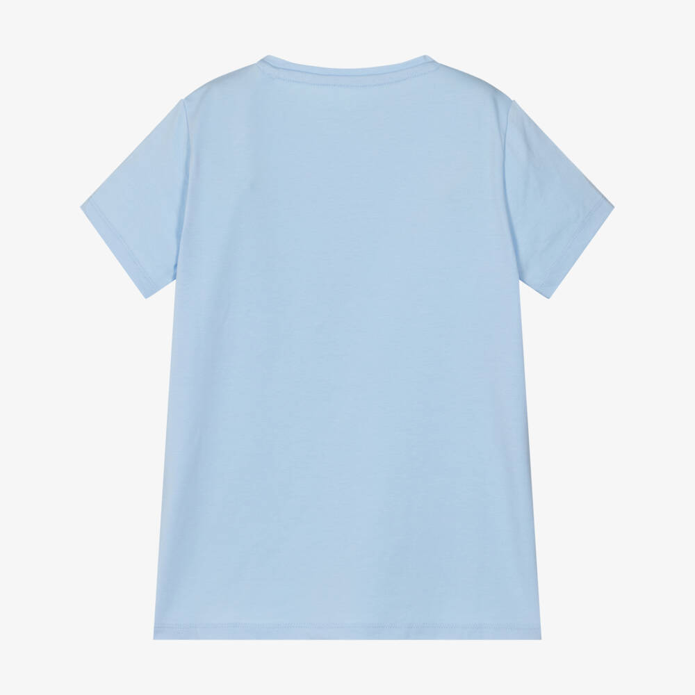 Guess-Junior Girls Light Blue Bear & Logo Cotton T-Shirt | Childrensalon